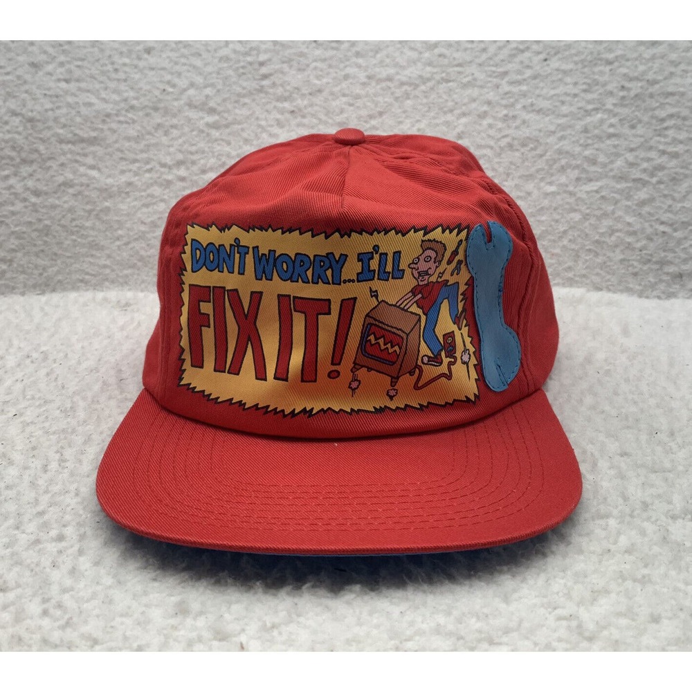 VTG Handyman Snapback Hat Mens Blockhead‎ Red Don't Worry I'll Fix It Funny Dad